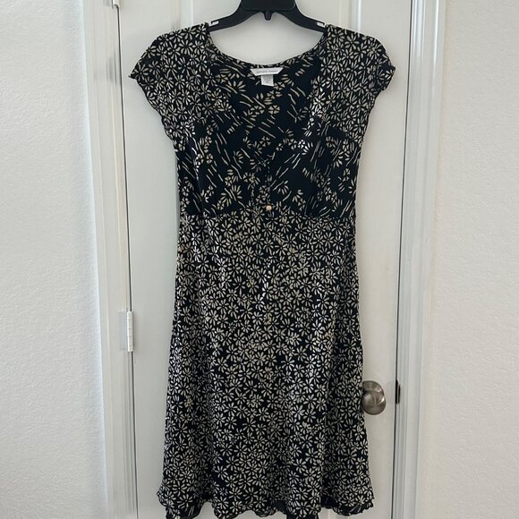 Nomadic Traders Womens Black & Beige Floral Cap Sleeve Dress XL Rayon - Picture 1 of 6
